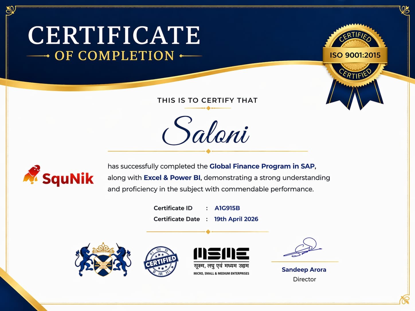 Student Certificate Global Finance